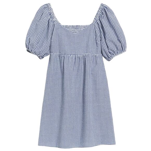 Old Navy Puff Sleeve Babydoll Gingham Dress Cottage Core Plaid Blue White Small - Picture 1 of 7